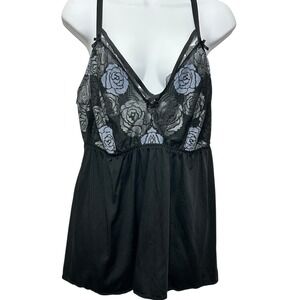 Cacique Women Babydoll 18/20 Black Floral Lace Sheer Romantic Lingerie Sleepwear